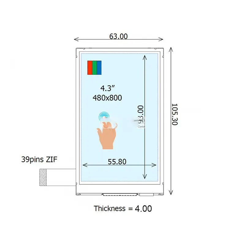 COM43H4N59UTC Ortustech  4.3inch  480×800   LCD DISPLAY